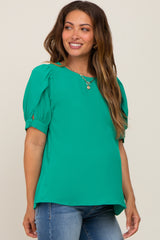 Emerald Green Puff Sleeve Maternity Blouse