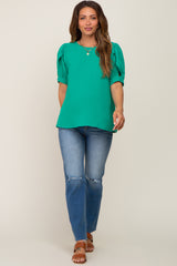 Emerald Green Puff Sleeve Maternity Blouse