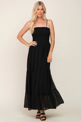 Black Textured Dot Chiffon Sleeveless Maxi Dress