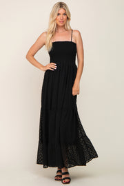 Black Textured Dot Chiffon Sleeveless Maxi Dress