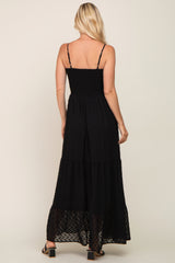 Black Textured Dot Chiffon Sleeveless Maxi Dress