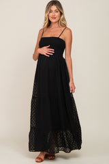 Black Textured Dot Chiffon Sleeveless Maternity Maxi Dress