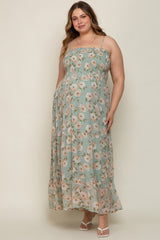 Sage Floral Smocked Chiffon Plus Maternity Maxi Dress