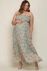 Sage Floral Smocked Chiffon Plus Maternity Maxi Dress