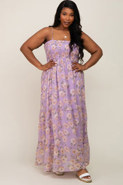 Lavender Floral Smocked Chiffon Plus Maxi Dress