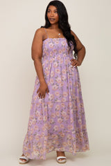 Lavender Floral Smocked Chiffon Plus Maxi Dress