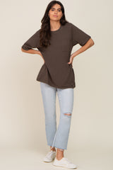 Olive Oversized Pocket Front Short Sleeve Top