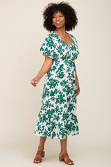 Green Floral Smocked Midi Dress