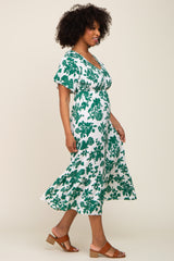 Green Floral Smocked Midi Dress