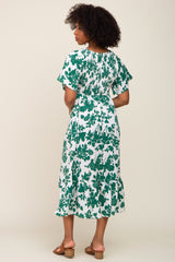 Green Floral Smocked Midi Dress