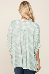 Mint Green Gingham Button Up Collared Boxy Top