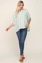 Mint Green Gingham Button Up Collared Boxy Top