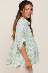 Mint Green Gingham Button Up Collared Boxy Maternity Top