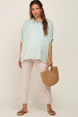 Mint Green Gingham Button Up Collared Boxy Maternity Top