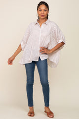 Beige Gingham Button Up Collared Boxy Top