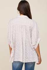 Beige Gingham Button Up Collared Boxy Maternity Top