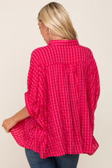 Red Gingham Button Up Collared Boxy Top