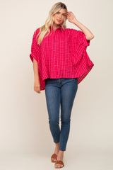 Red Gingham Button Up Collared Boxy Top