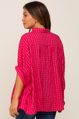 Red Gingham Button Up Collared Boxy Maternity Top