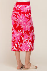 Red Floral Knit Midi Skirt