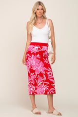 Red Floral Knit Midi Skirt