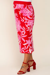 Red Floral Knit Maternity Midi Skirt