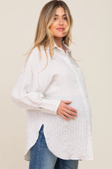 White Striped Button Up Long Sleeve Maternity Top