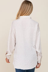 White Striped Button Up Long Sleeve Maternity Top