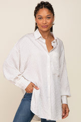 White Striped Button Up Long Sleeve Top