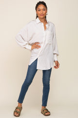 White Striped Button Up Long Sleeve Top