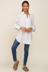 White Striped Button Up Long Sleeve Top