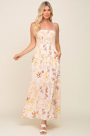 Yellow Floral Smocked Floral Maxi Dress