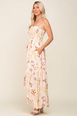 Yellow Floral Smocked Floral Maxi Dress