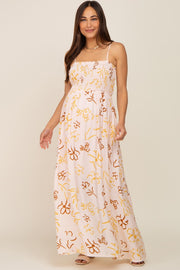 Yellow Floral Smocked Floral Maternity Maxi Dress