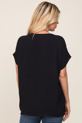 Black Oversized V-Neck Blouse