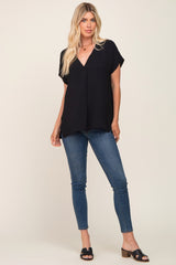 Black Oversized V-Neck Blouse