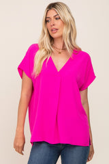 Fuchsia Oversized V-Neck Blouse