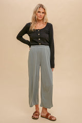 Olive Wide Leg Soft Knit Crop Maternity Pants