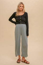 Olive Wide Leg Soft Knit Crop Pants