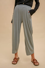 Olive Wide Leg Soft Knit Crop Pants