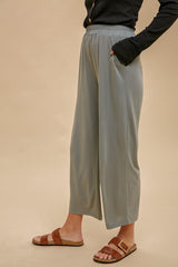 Olive Wide Leg Soft Knit Crop Pants