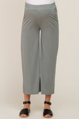 Olive Wide Leg Soft Knit Crop Maternity Pants