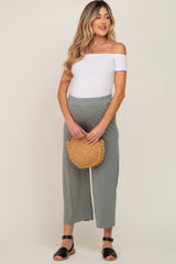 Olive Wide Leg Soft Knit Crop Maternity Pants