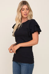 Black Ruffle Sleeve Top