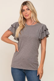 Heather Grey Ruffle Sleeve Top