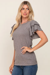 Heather Grey Ruffle Sleeve Top