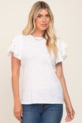 Ivory Ruffle Sleeve Maternity Top