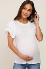 Ivory Ruffle Sleeve Maternity Top