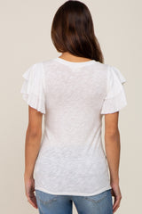 Ivory Ruffle Sleeve Maternity Top