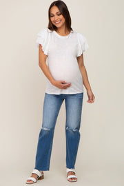 Ivory Ruffle Sleeve Maternity Top